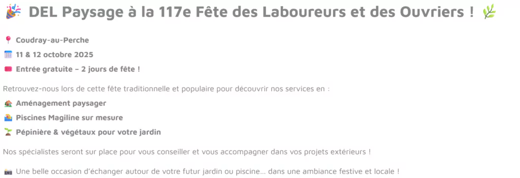 , DEL Paysage à la 117e Fête des Laboureurs et des Ouvriers !